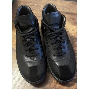 Prada Linea Rossa Black Leather & Mesh Sneaker, Size 9.5, Model 4T 1703